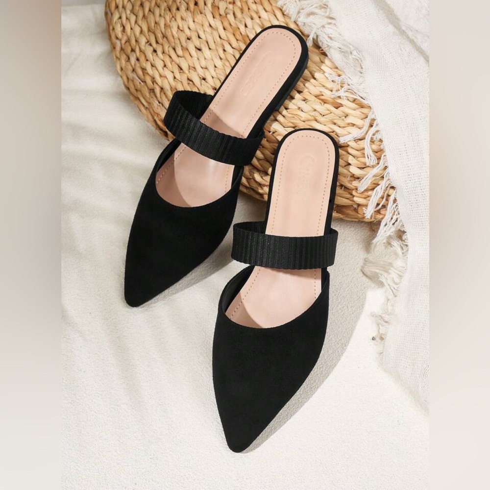 CUCCOO BASICS Black Flats Mule Casual Soft Sole Dress Slip-On